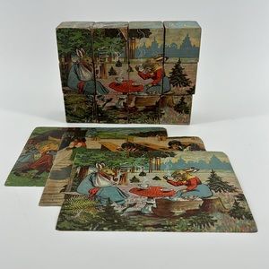 Antique lithograph wooden block puzzle anthropomorphic animals